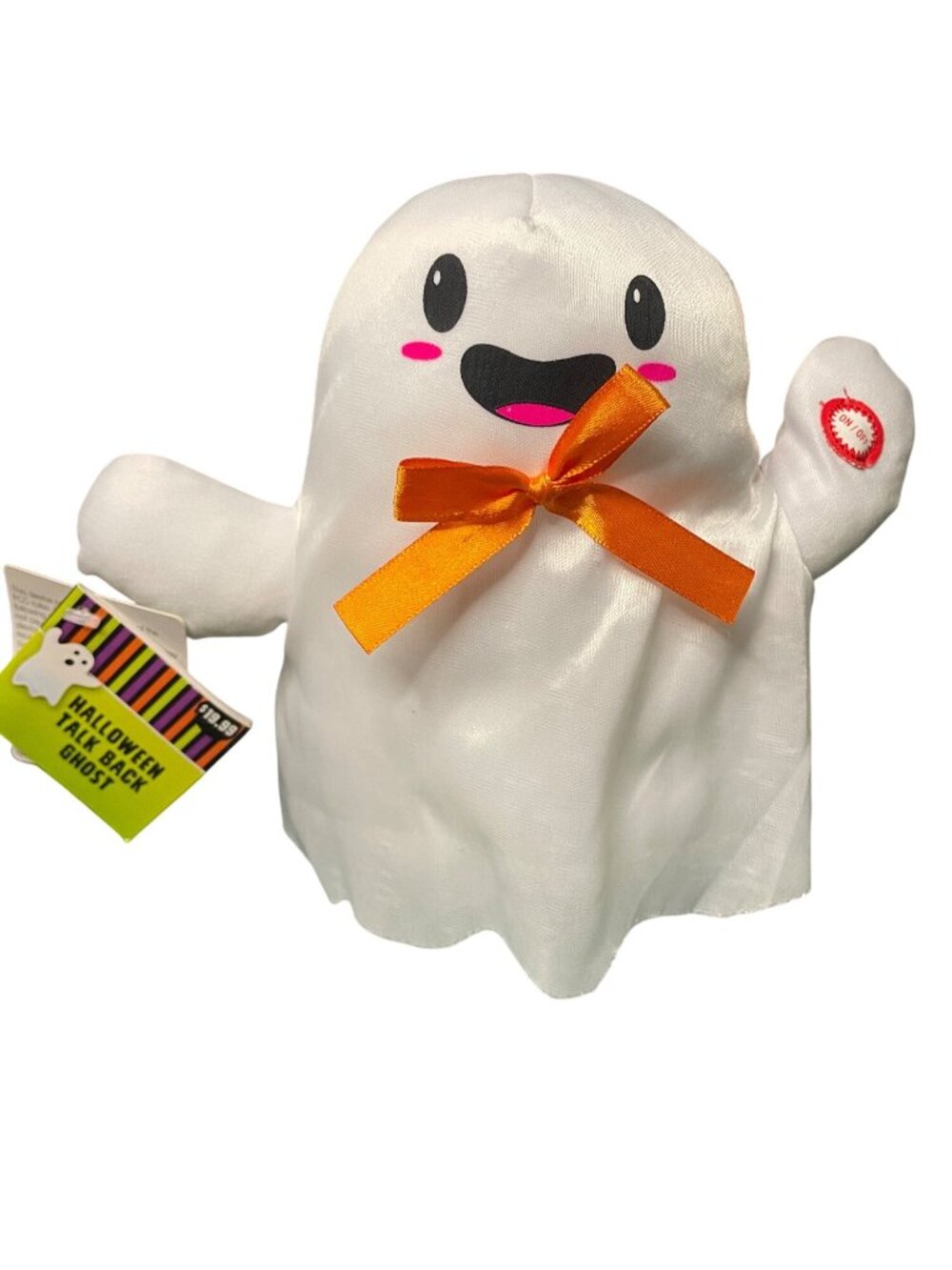 Halloween Talk Back Ghost Plush With Orange Bow - Kids Of America - Battery Oper